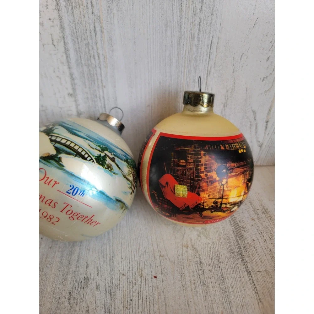 Hallmark vintage Christmas at home together glass ball ornament Xmas set
